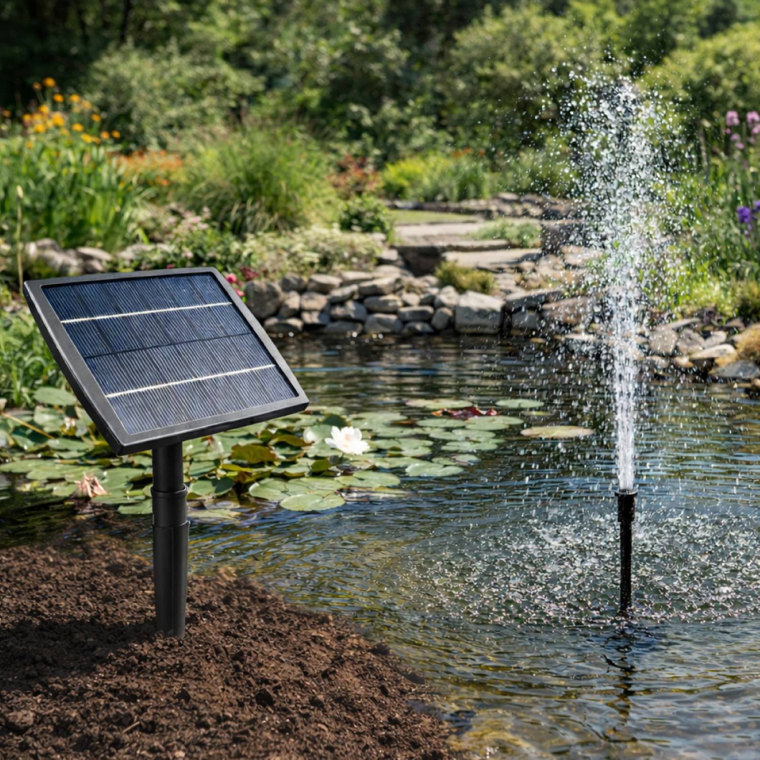Linxor - Pompe à eau solaire pour fontaine, piscine, bassin extérieur de jardin avec câble de 3m - Noir - Linxor - Imagen 5