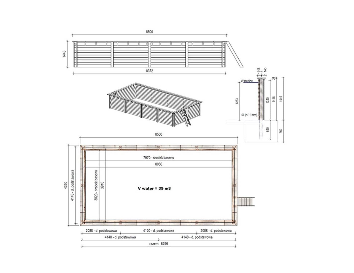 Altanka - Piscine en bois Aqua 8.5x4.35 - H.1.45 m fixations à sceller - BAS7309OSPI+SZA - Imagen 4