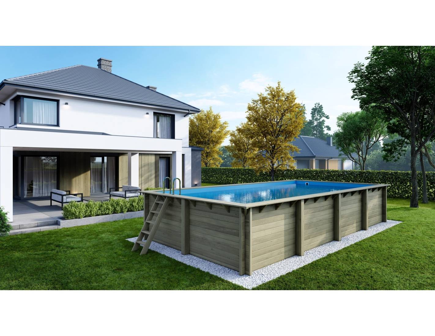 Altanka - Piscine en bois Aqua 8.5x4.35 - H.1.45 m fixations à sceller - BAS7309OSPI+SZA - Imagen 1