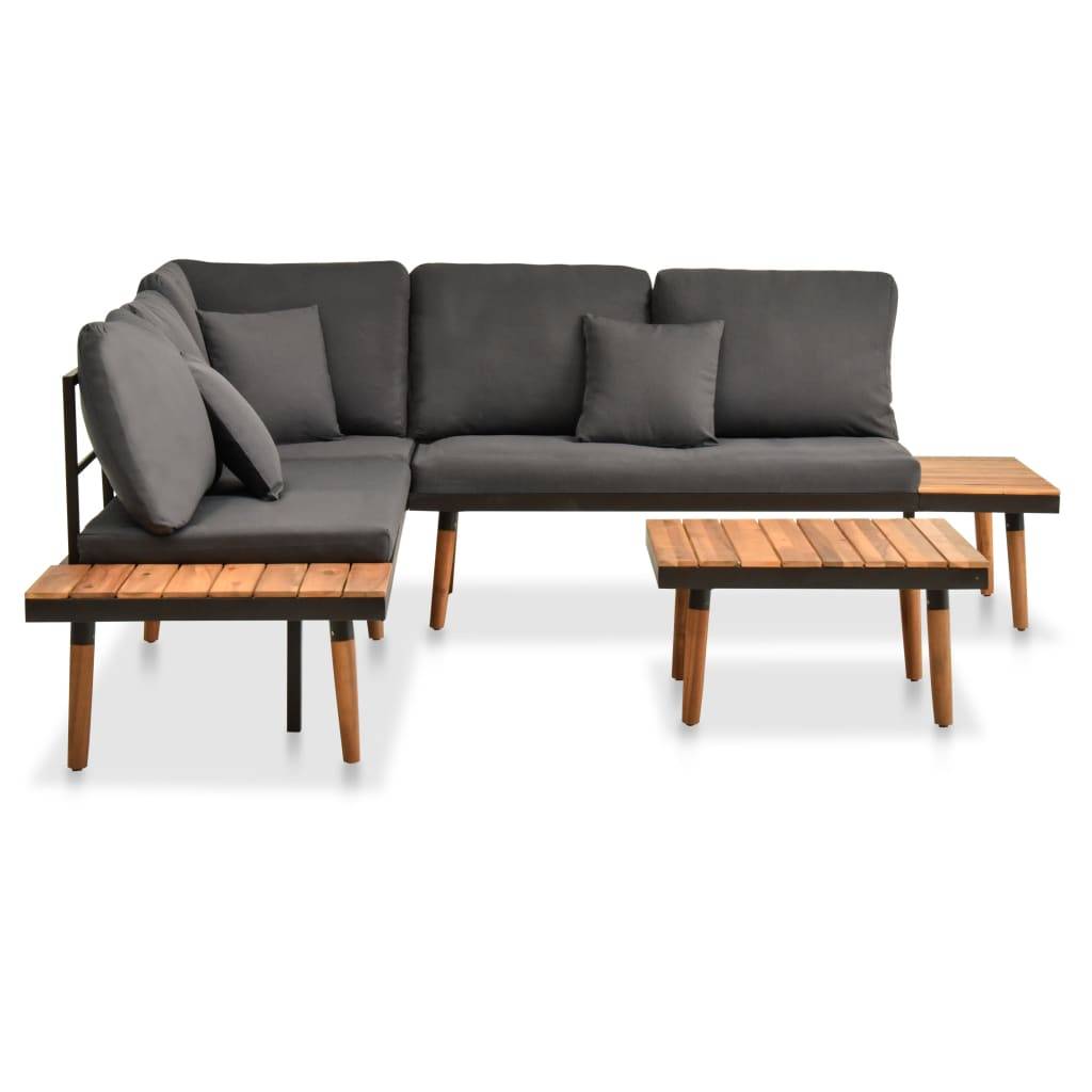 Salon de jardin meuble d'extérieur ensemble de mobilier 4 pièces avec coussins bois d'acacia solide - Image 2