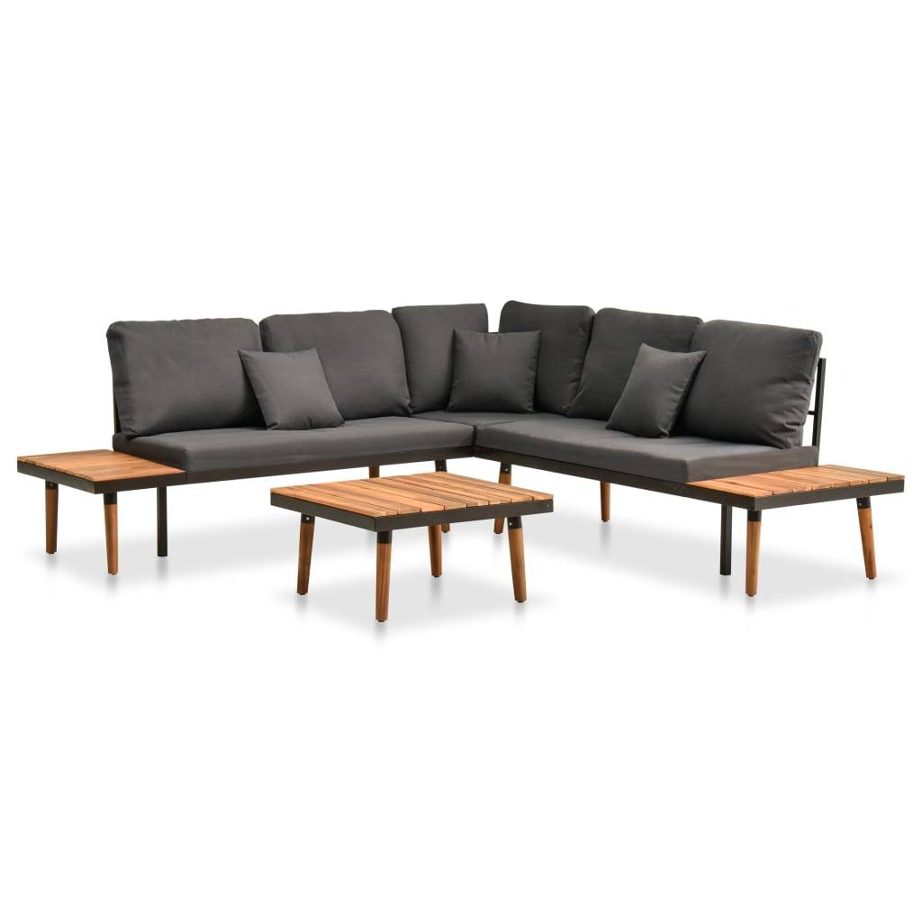 Salon de jardin meuble d'extérieur ensemble de mobilier 4 pièces avec coussins bois d'acacia solide - Image 1