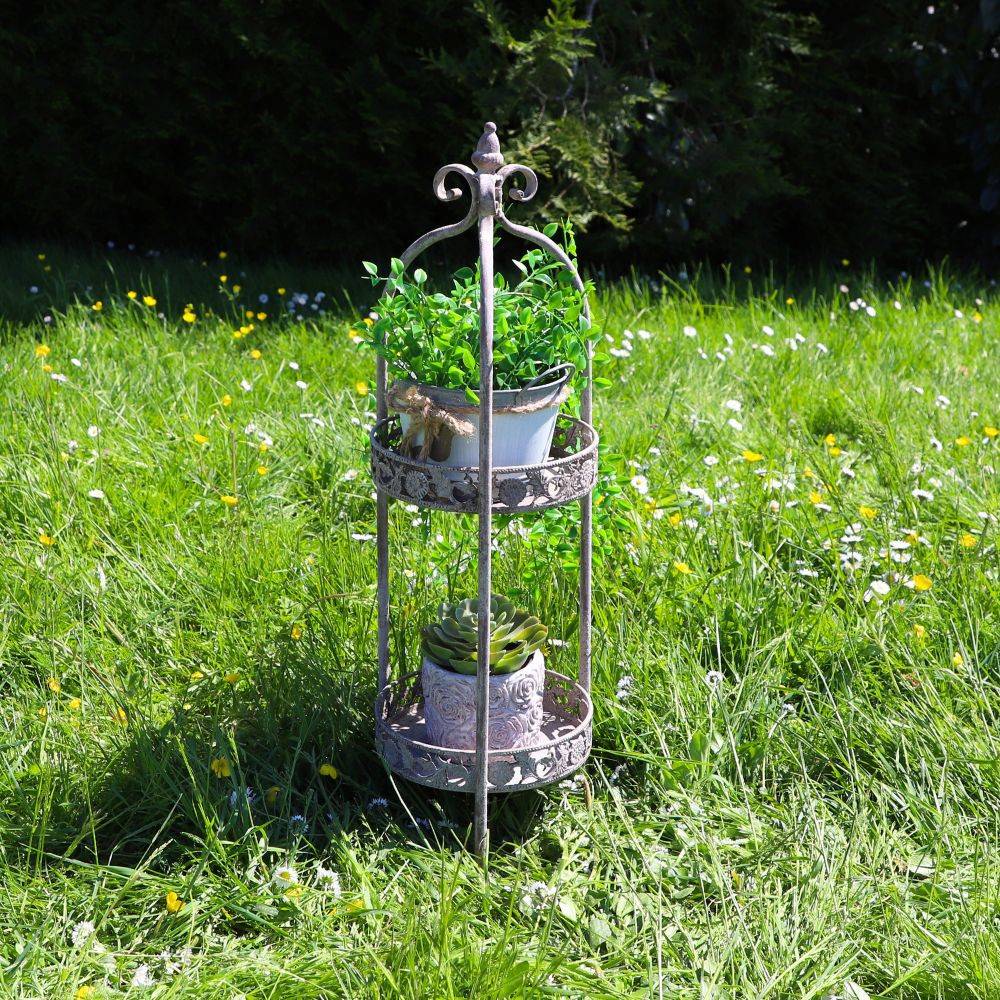 Présentoir pour 2 plantes en métal gris 20 x 68 cm Chemin de campagne - Imagen 3