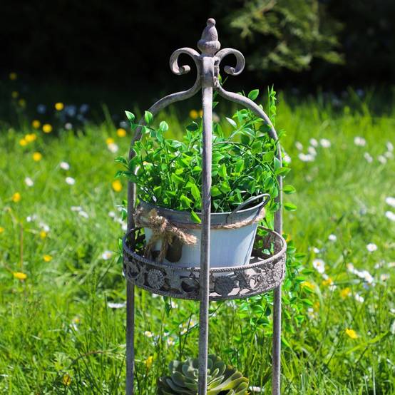 Présentoir pour 2 plantes en métal gris 20 x 68 cm Chemin de campagne - Imagen 2