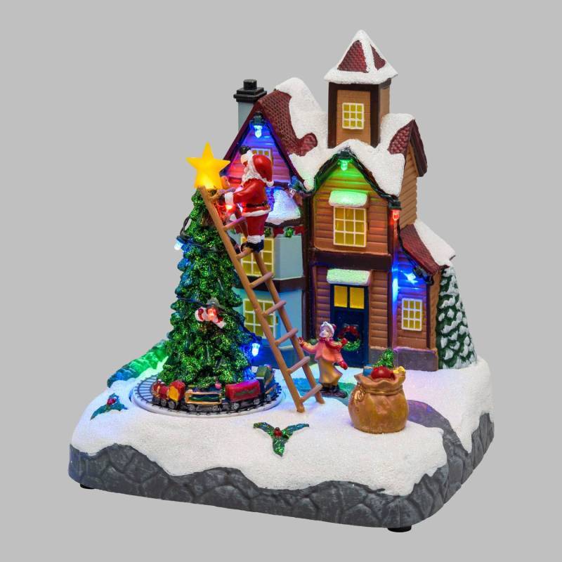 Lotti - Village de noël lumineux animé Père Noël sur échelle et Petit Train Tournant LED Musique Lotti - Imagen 1