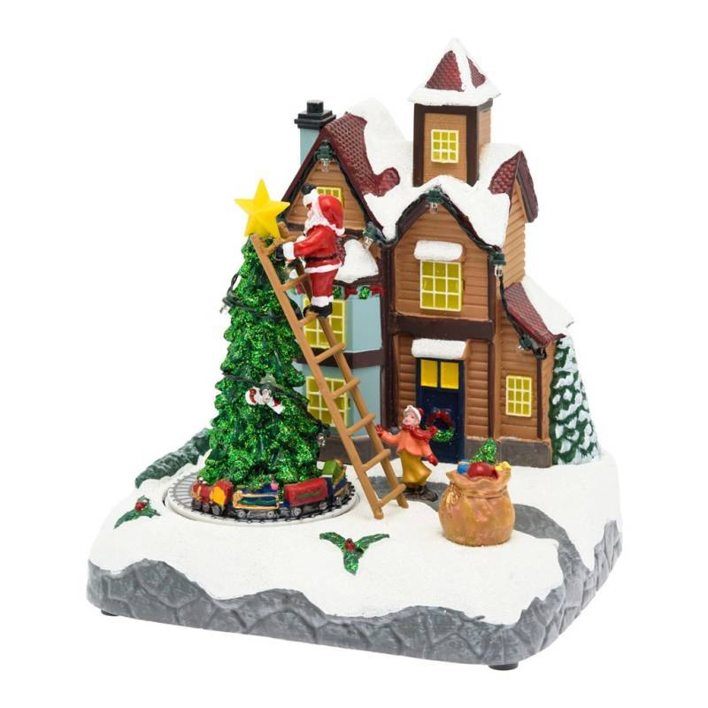 Lotti - Village de noël lumineux animé Père Noël sur échelle et Petit Train Tournant LED Musique Lotti - Imagen 10