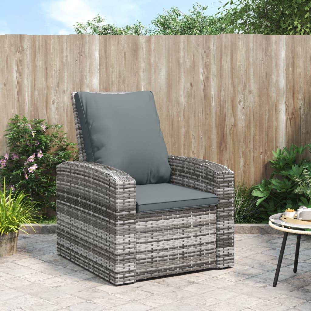 Fauteuil de jardin inclinable - Chaise de jardin - Fauteuil d'extérieur avec coussins gris résine tressée - MEUBLE PRO - Image 2