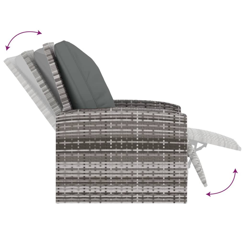 Fauteuil de jardin inclinable - Chaise de jardin - Fauteuil d'extérieur avec coussins gris résine tressée - MEUBLE PRO - Image 6