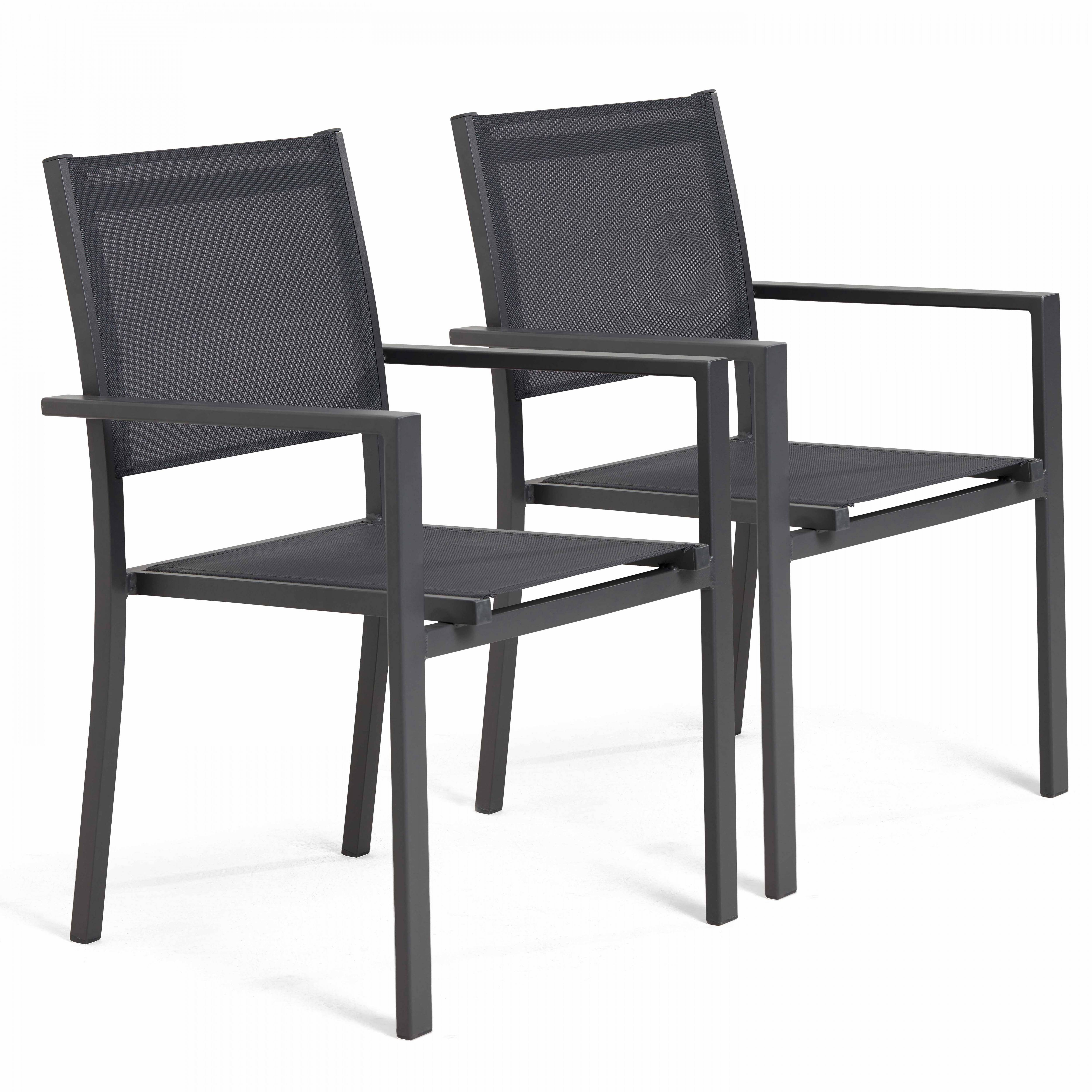 Oviala - Lot de 2 fauteuils de jardin aluminium et textilène gris Nice - Oviala - Imagen 1