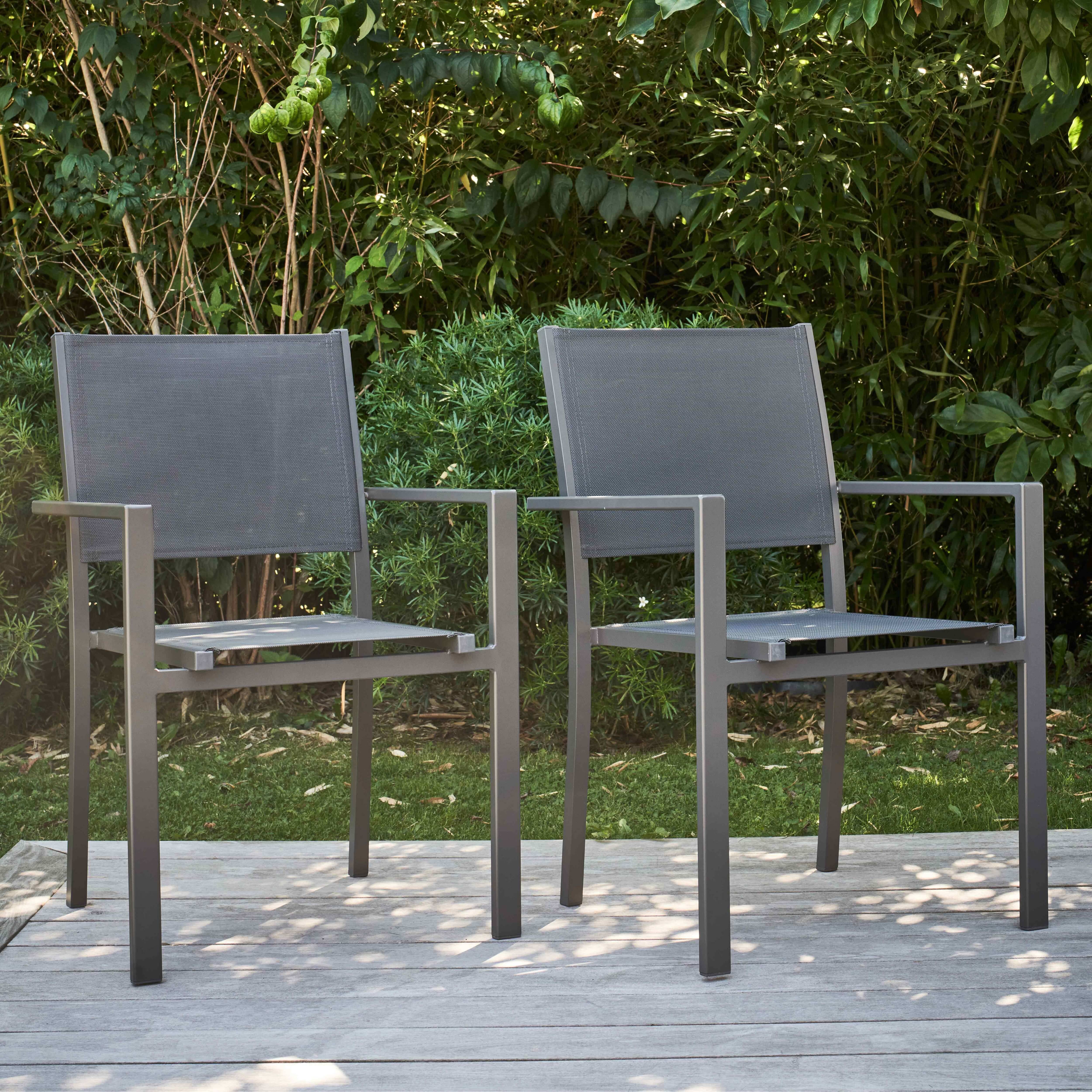 Oviala - Lot de 2 fauteuils de jardin aluminium et textilène gris Nice - Oviala - Imagen 2