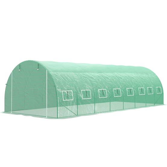 Serre de jardin tunnel 24m² 8L x 3l x 2H m - 16 fenêtres, Porte zippée enroulable acier galvanisé, bâche PE, Vert - Image 2