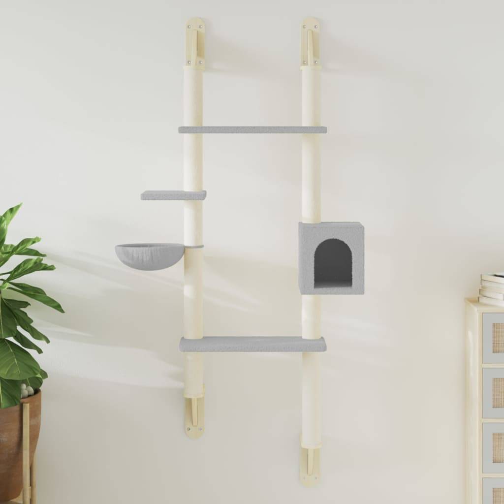 Arbre à Chat Mural Grande Hauteur avec Niche et Griffoir Design Gain de Place Gris 180 cm - ComfortXL Outdoor Living - Image 1