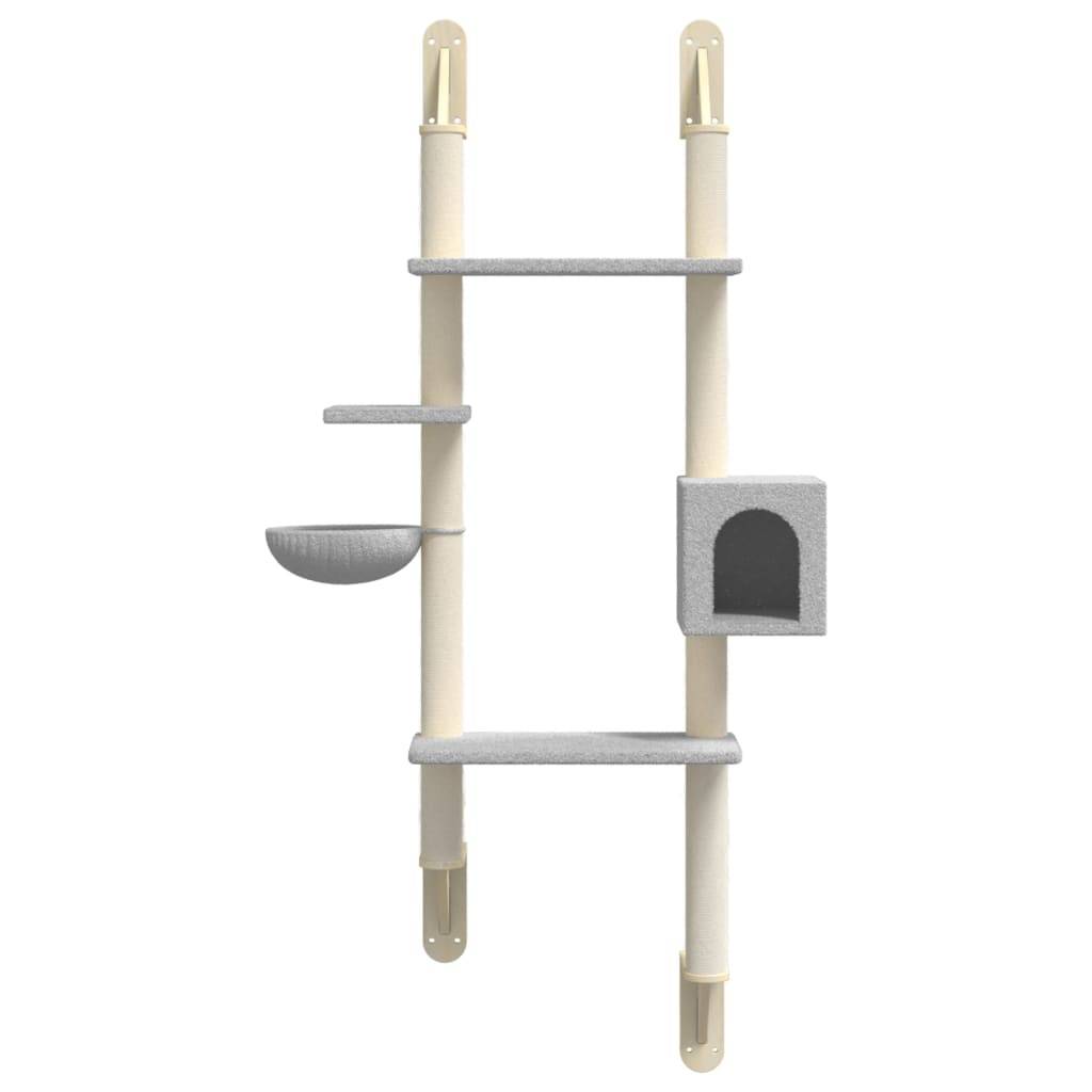 Arbre à Chat Mural Grande Hauteur avec Niche et Griffoir Design Gain de Place Gris 180 cm - ComfortXL Outdoor Living - Image 4