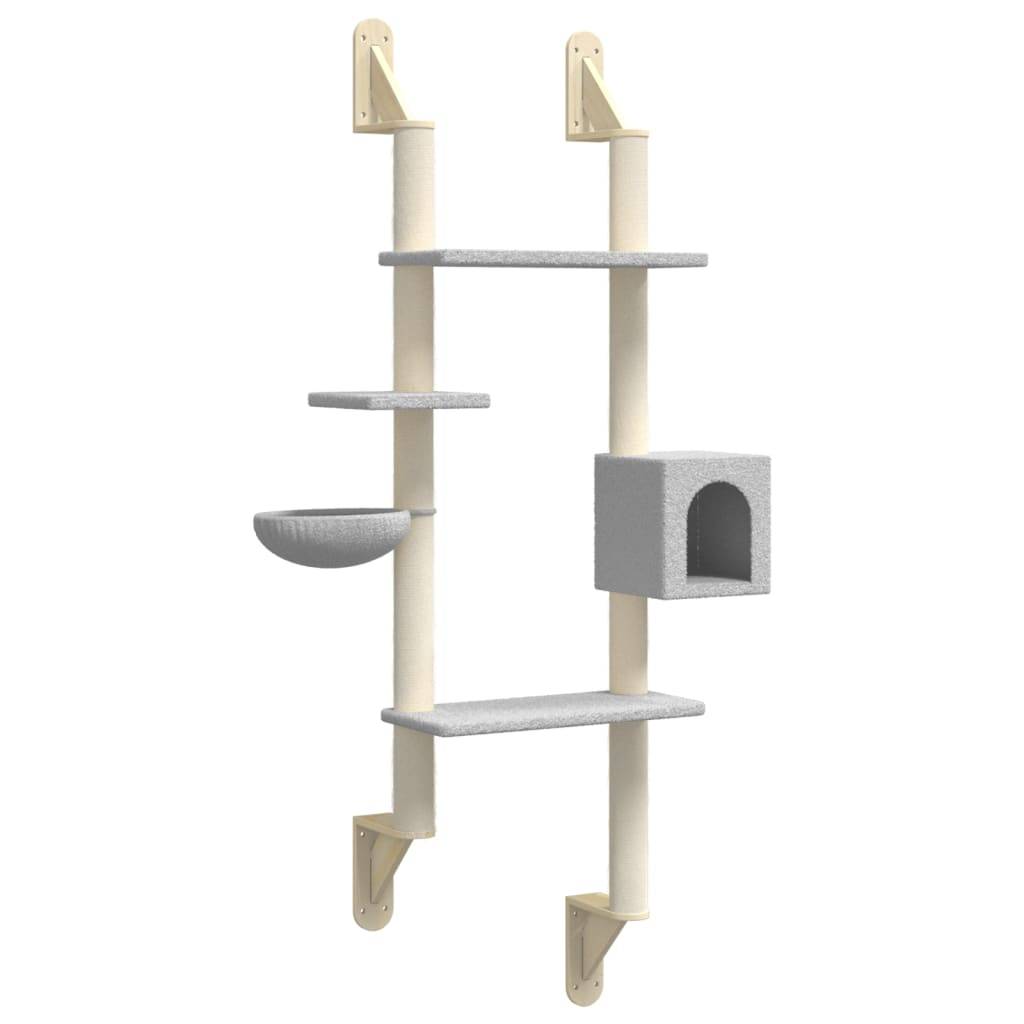 Arbre à Chat Mural Grande Hauteur avec Niche et Griffoir Design Gain de Place Gris 180 cm - ComfortXL Outdoor Living - Image 2