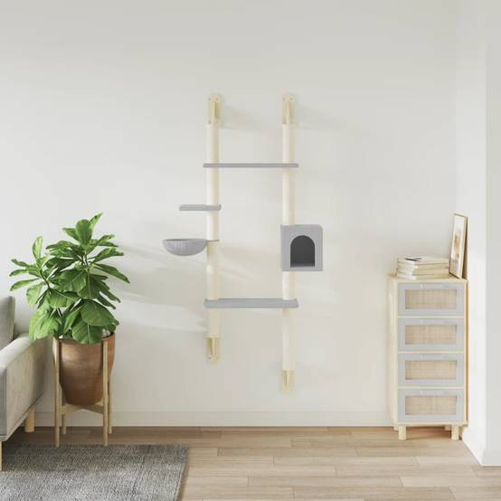 Arbre à Chat Mural Grande Hauteur avec Niche et Griffoir Design Gain de Place Gris 180 cm - ComfortXL Outdoor Living - Image 3