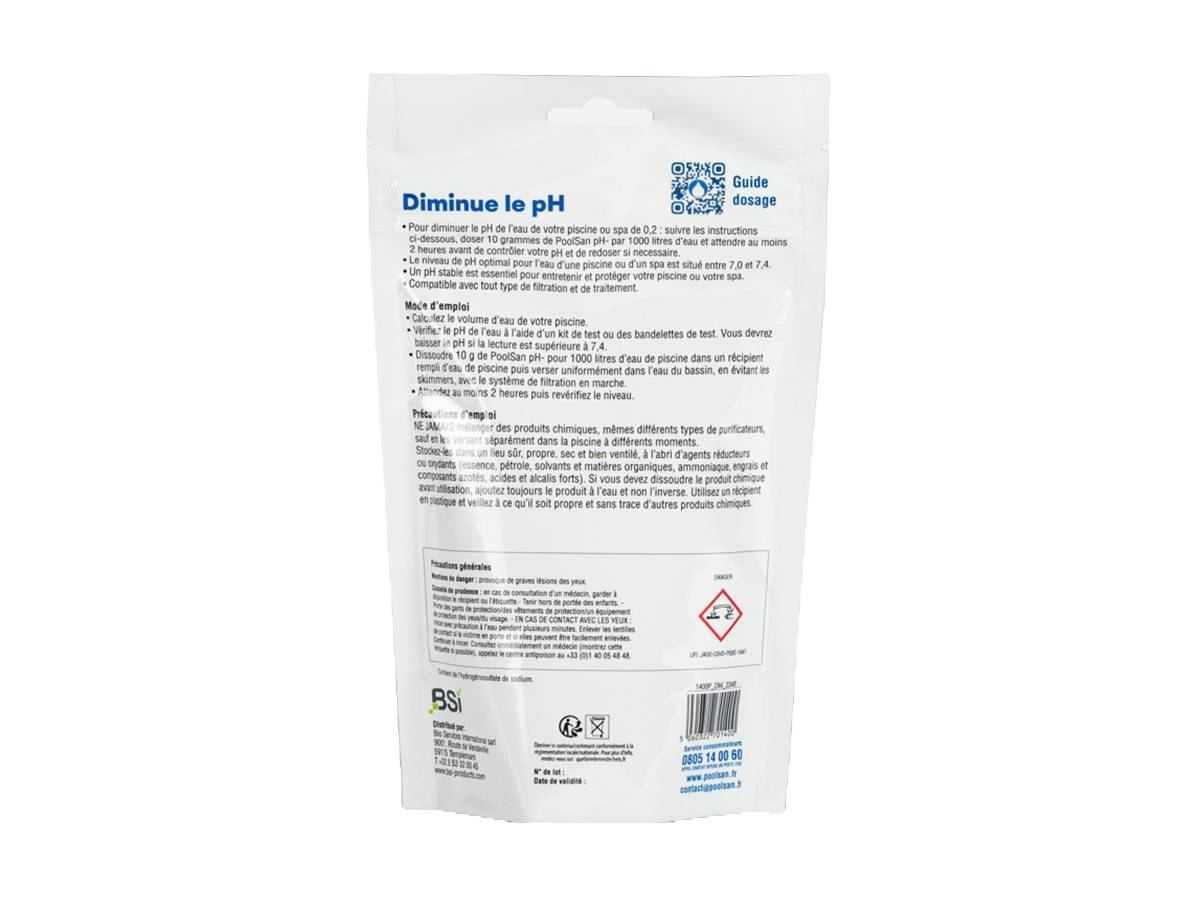 Poolsan - BSI - Poolsan - pH Moins - Poudre - Pour Diminuer Et Stabiliser Le pH de l'Eau - Idéal Pour Piscine Et Spa - 400g - Imagen 2