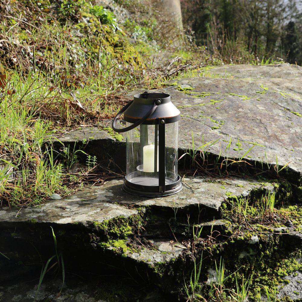 Lanterne pétrole jardin à poser bougie ancienne métal gris 42 cm Chemin de campagne - Imagen 4