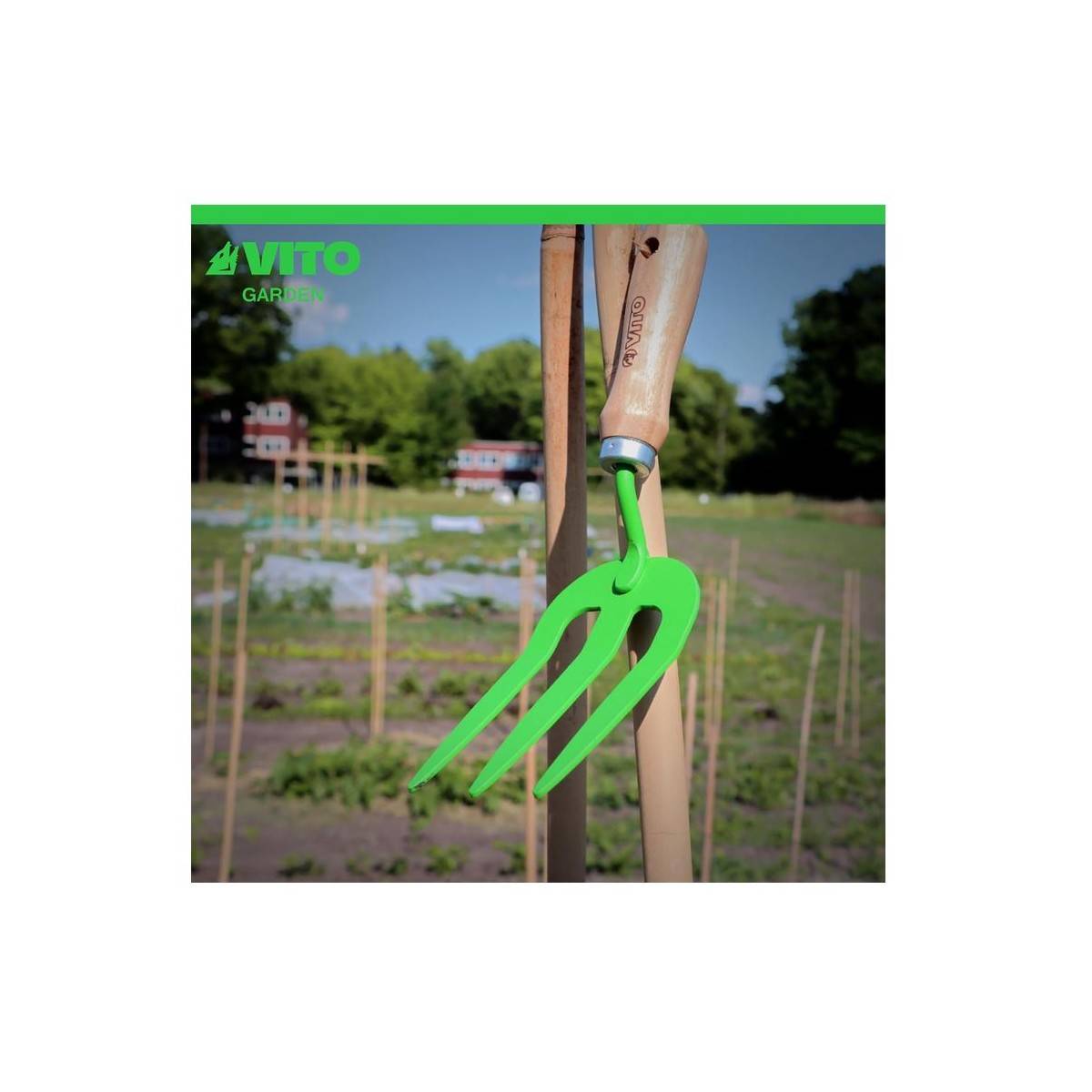 Rateau de jardin 3 dents Outil de jardin Acier et manche bois de hêtre VITO - Imagen 6