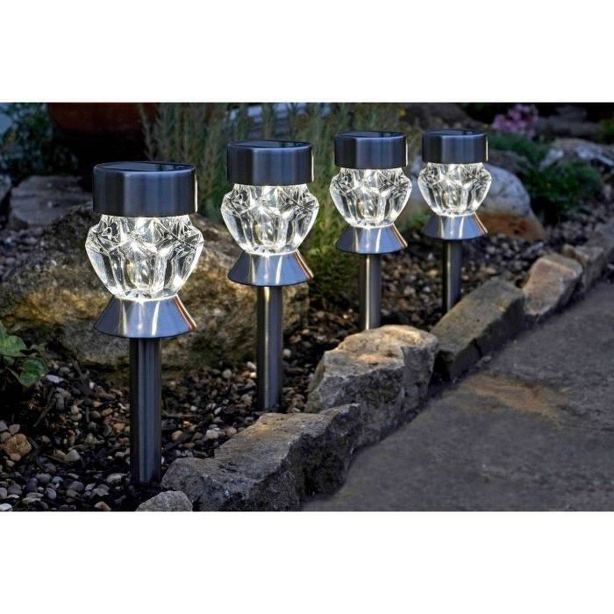 Smart Garden - Lot de 4 balises solaires à piquer verre Crystal, LED blanc froid et couleurs changeantes - SMART GARDEN - Image 1