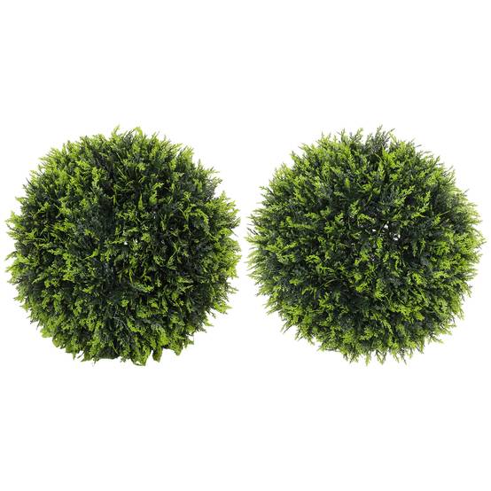Boule Cèdre Artificielle Lot 2 Plastique Jardin Entrée Paysagisme Moderne 45cm Vert - ComfortXL Outdoor Living - Image 2