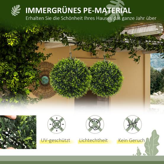 Boule Cèdre Artificielle Lot 2 Plastique Jardin Entrée Paysagisme Moderne 45cm Vert - ComfortXL Outdoor Living - Image 9