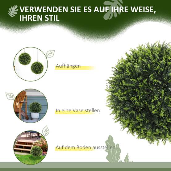 Boule Cèdre Artificielle Lot 2 Plastique Jardin Entrée Paysagisme Moderne 45cm Vert - ComfortXL Outdoor Living - Image 6