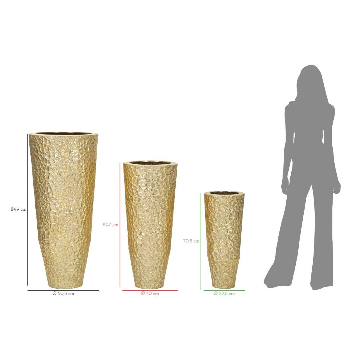 Lot de 3 Vases en Métal "Glasy" 114cm Or - Image 7