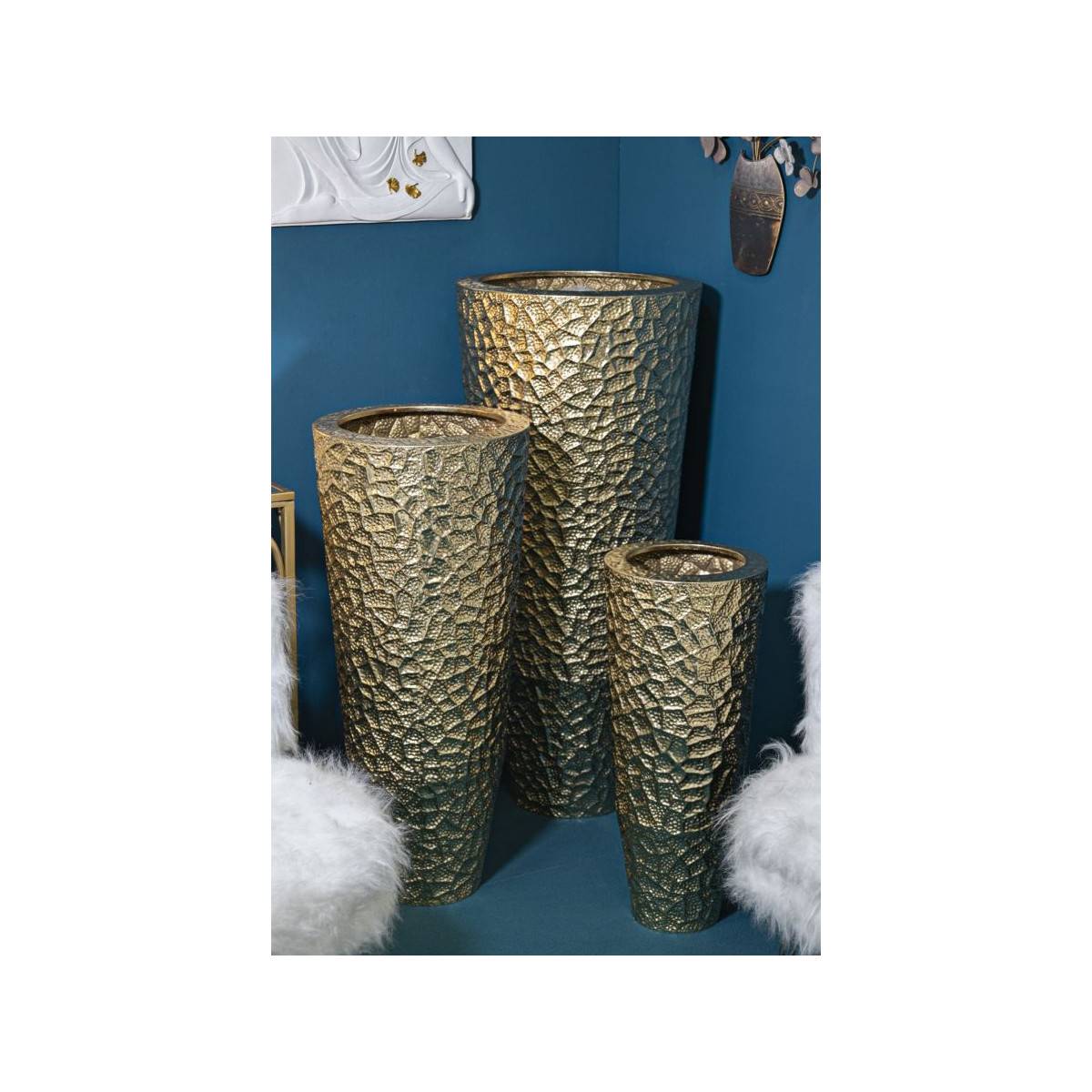Lot de 3 Vases en Métal "Glasy" 114cm Or - Image 6