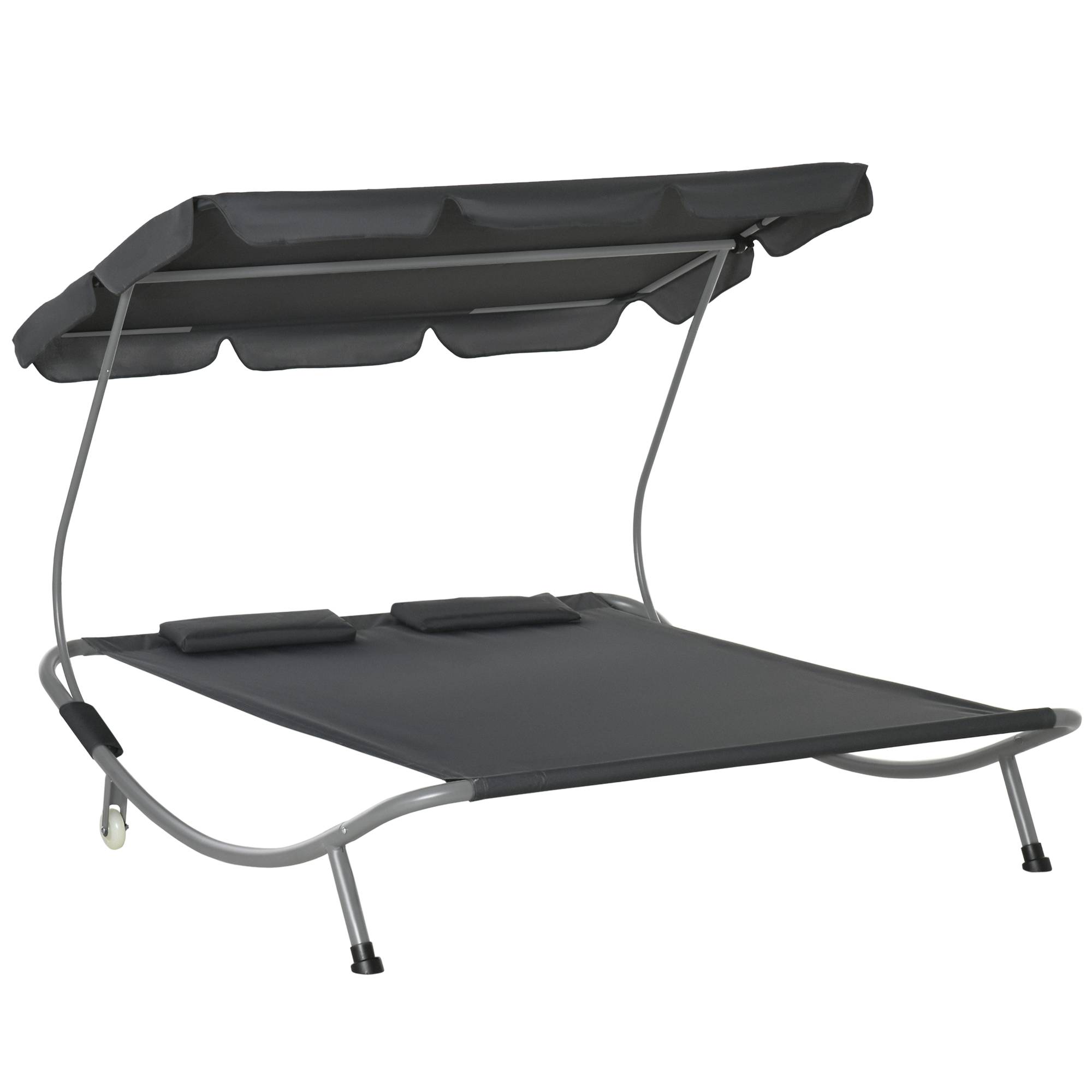 Outsunny - Bain de soleil 2 places lit de jardin design contemporain toit réglable 2 roulettes 2 oreillers acier époxy polyester gris - Outsunny - Imagen 1
