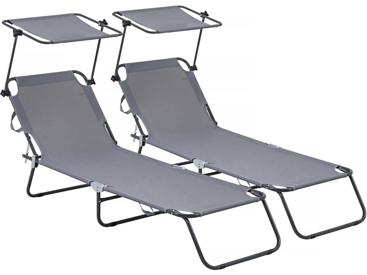 Lot De 2 Bains De Soleil Pliable "lazy" - Avec Pare Soleil - Gris -habitat Et Jardin - Image 1