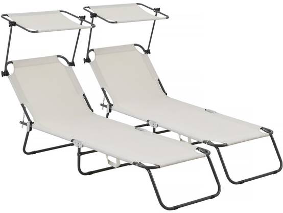 Habitat Et Jardin - Lot De 2 Bains De Soleil Pliable "lazy" - Avec Pare Soleil - Gris -habitat Et Jardin - Image 4