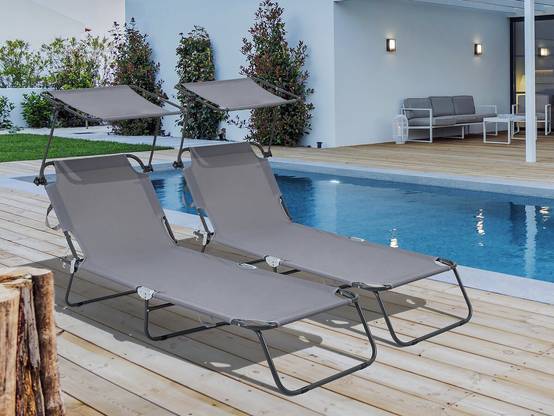 Lot De 2 Bains De Soleil Pliable "lazy" - Avec Pare Soleil - Gris -habitat Et Jardin - Image 2