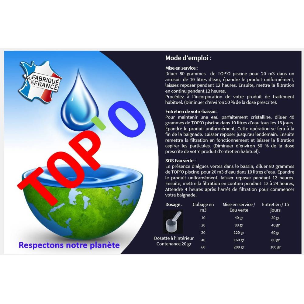TOP'O - Clarifiant piscine, algicide, floculent, capteur de fer 1kg - Imagen 2