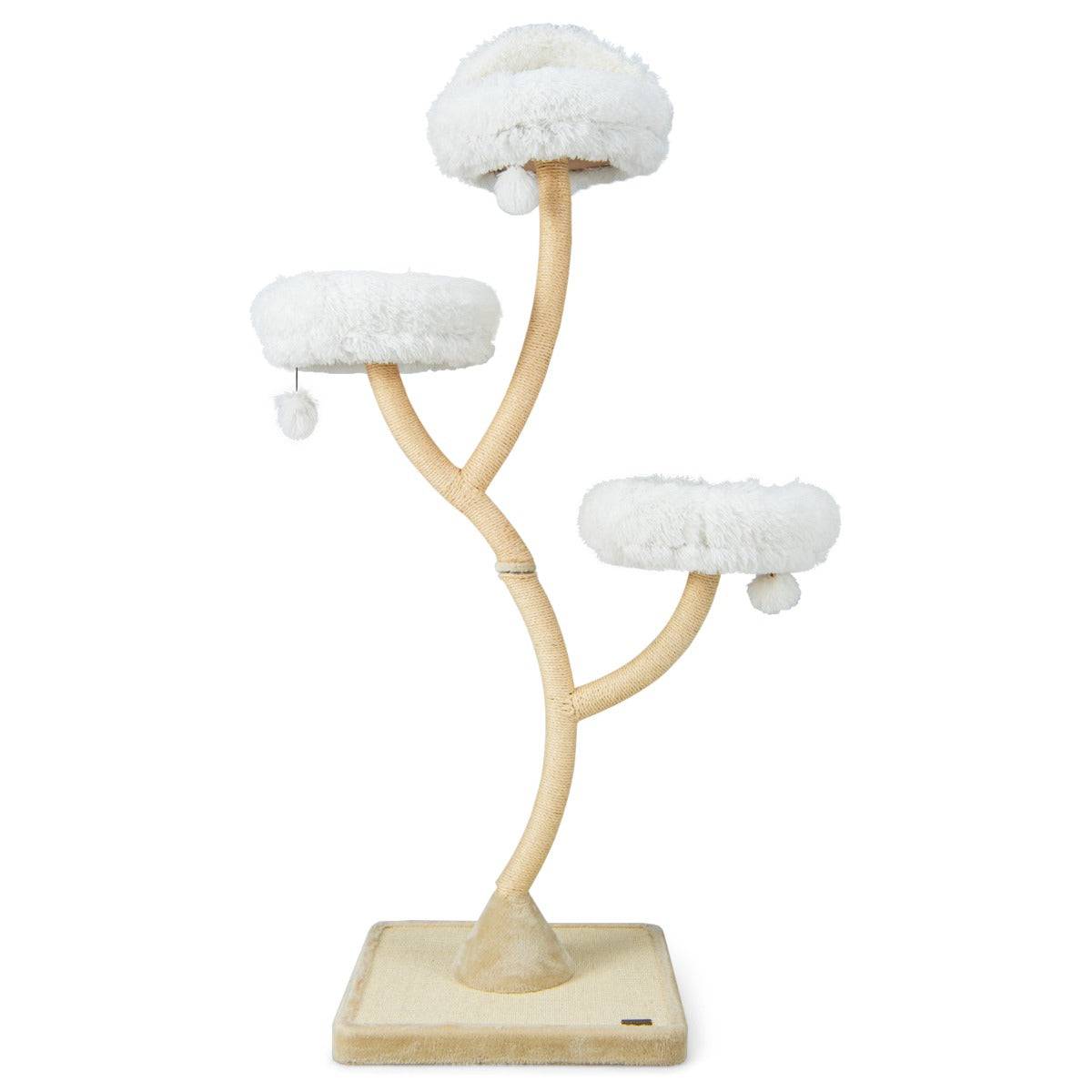 Helloshop26 - Arbre à chat 178 cm avec cadre en métal incurvé tour à chat avec 3 balles suspendues 3 perchoirs griffoir en sisal beige - Imagen 1