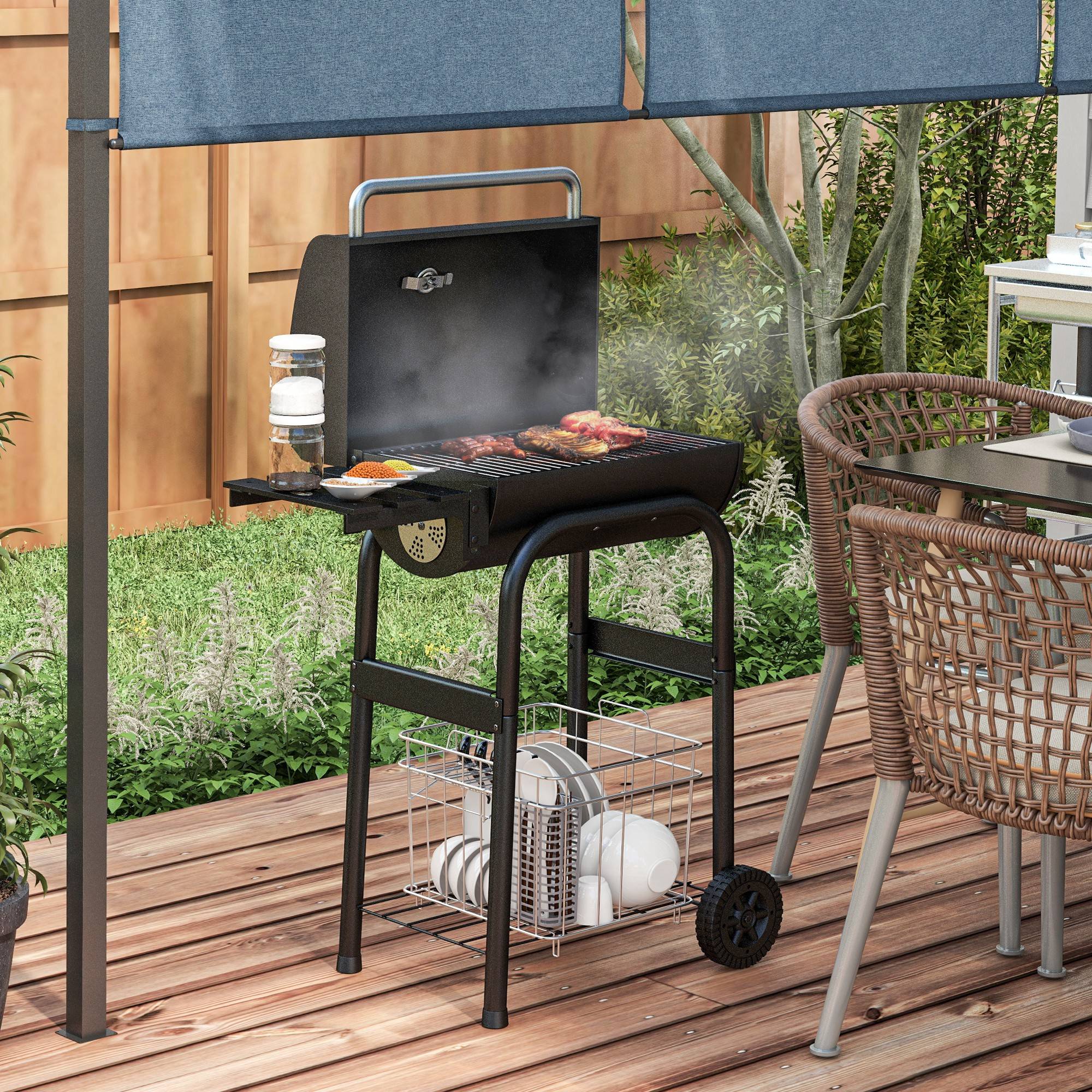ComfortXL - Barbecue à charbon chariot métal jardin couvercle thermomètre cheminée noir 83 cm - ComfortXL Outdoor Living - Image 3