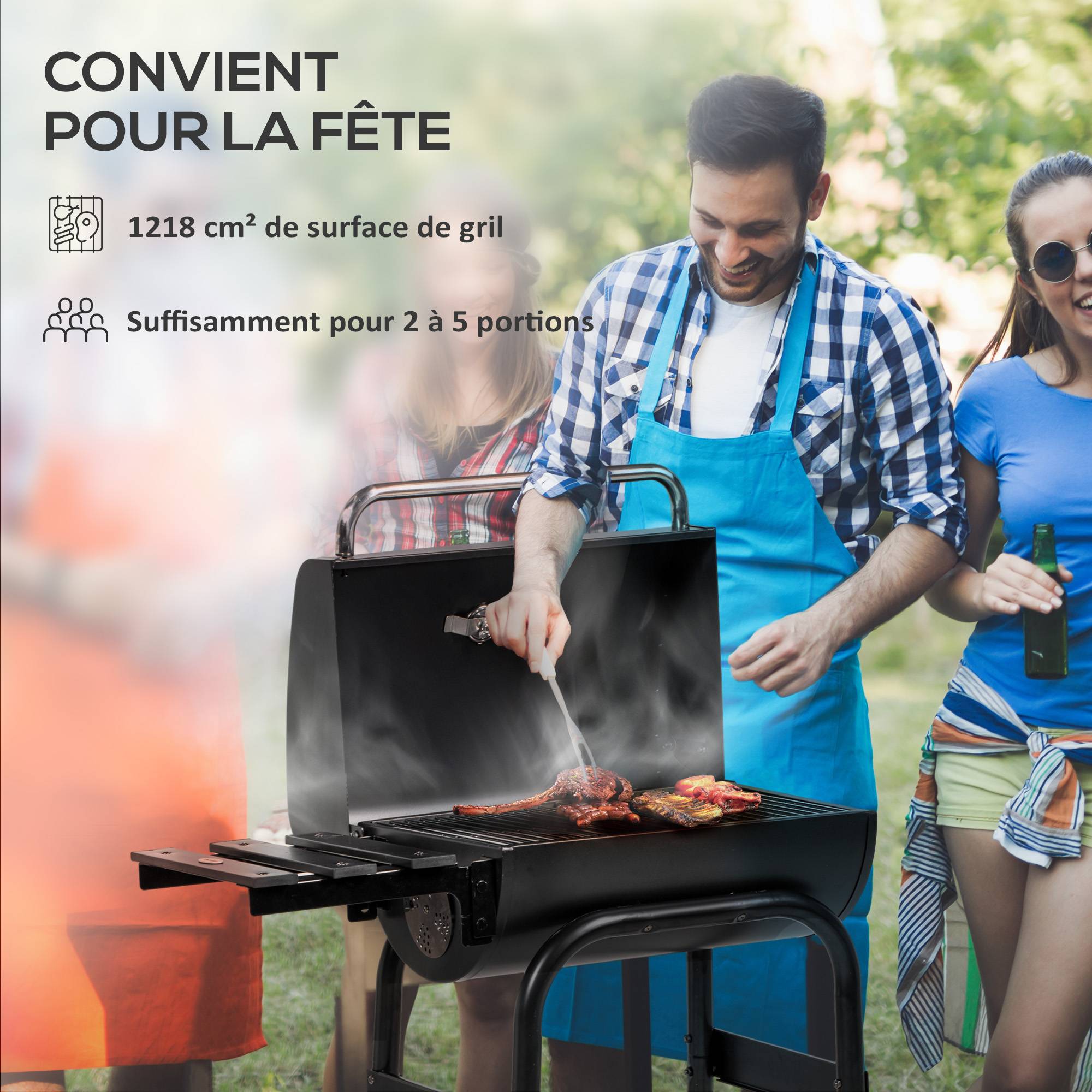 ComfortXL - Barbecue à charbon chariot métal jardin couvercle thermomètre cheminée noir 83 cm - ComfortXL Outdoor Living - Image 6