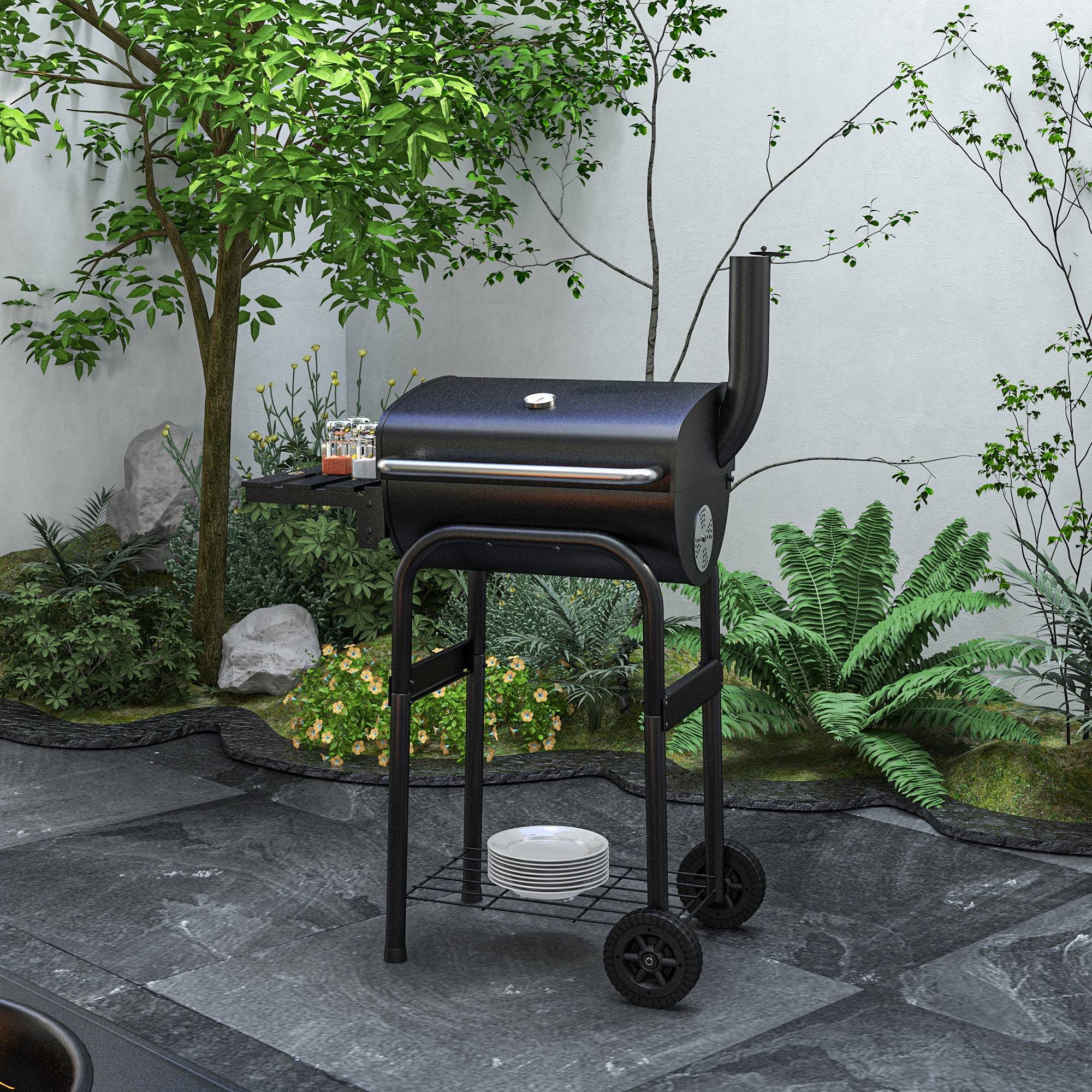 ComfortXL - Barbecue à charbon chariot métal jardin couvercle thermomètre cheminée noir 83 cm - ComfortXL Outdoor Living - Image 4