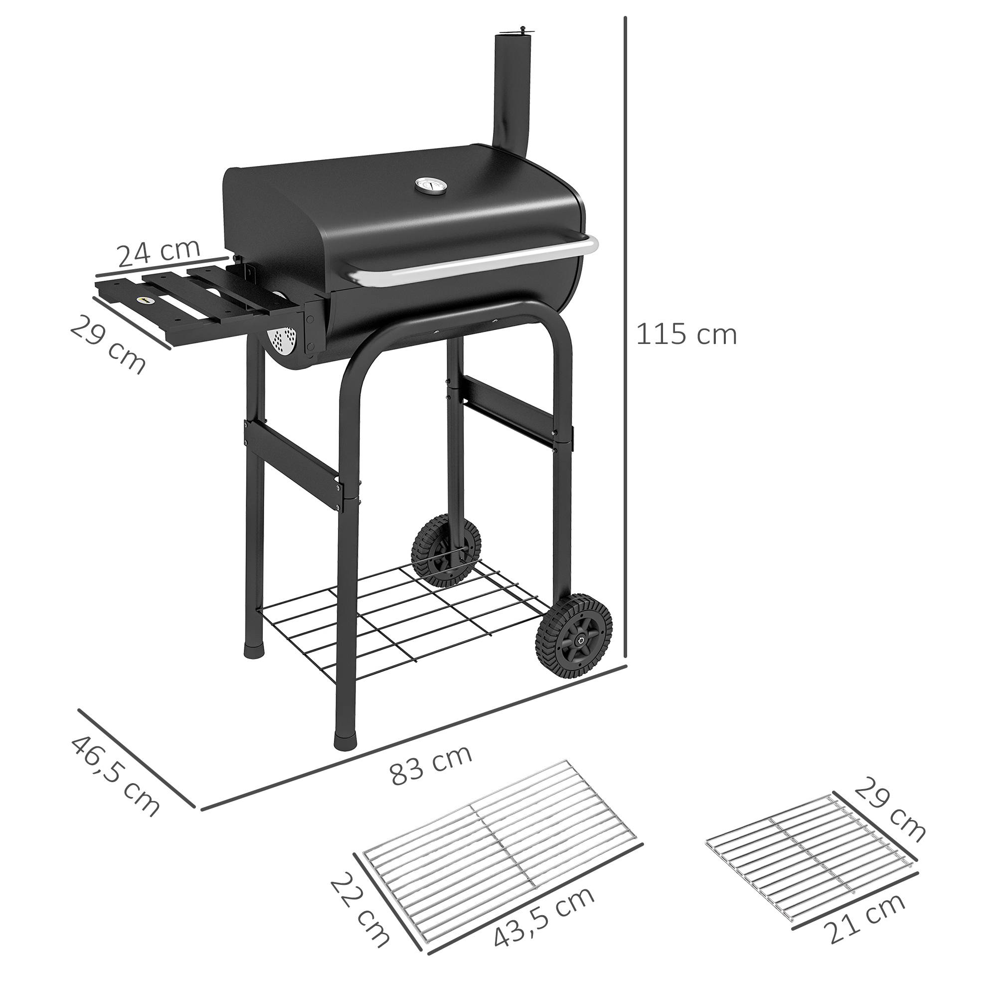 ComfortXL - Barbecue à charbon chariot métal jardin couvercle thermomètre cheminée noir 83 cm - ComfortXL Outdoor Living - Image 5