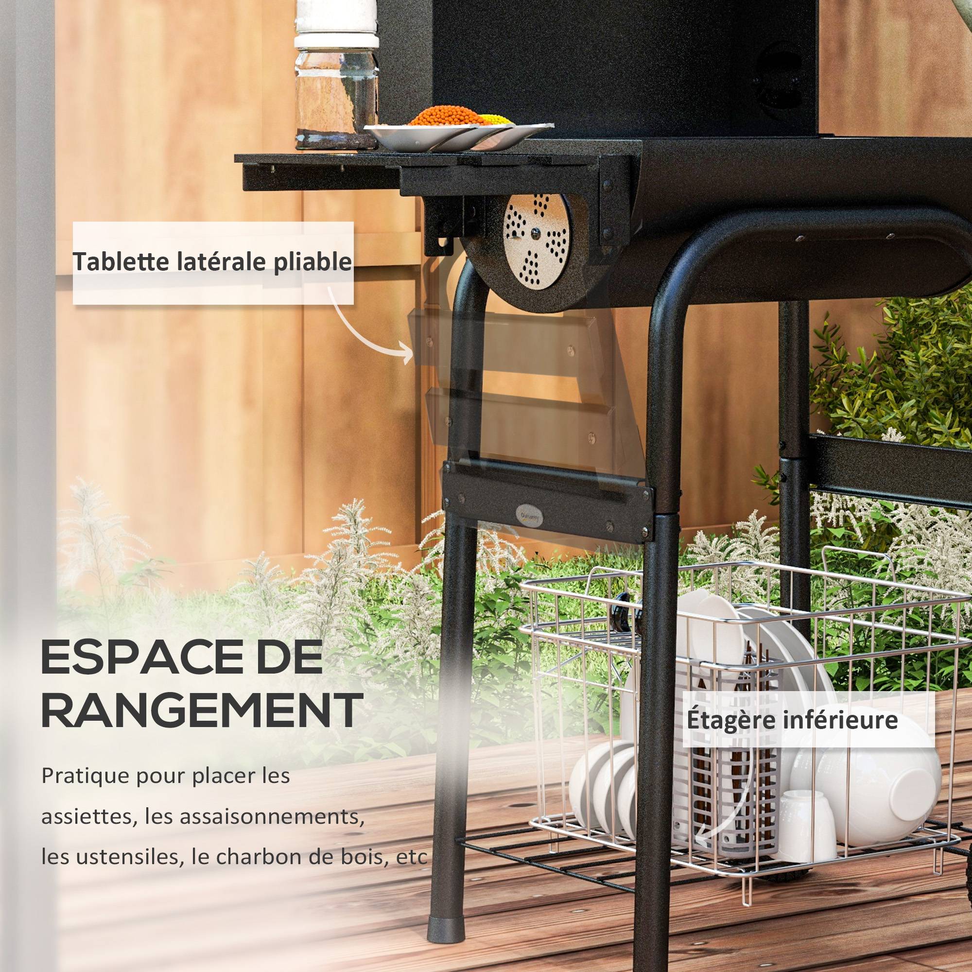 ComfortXL - Barbecue à charbon chariot métal jardin couvercle thermomètre cheminée noir 83 cm - ComfortXL Outdoor Living - Image 8