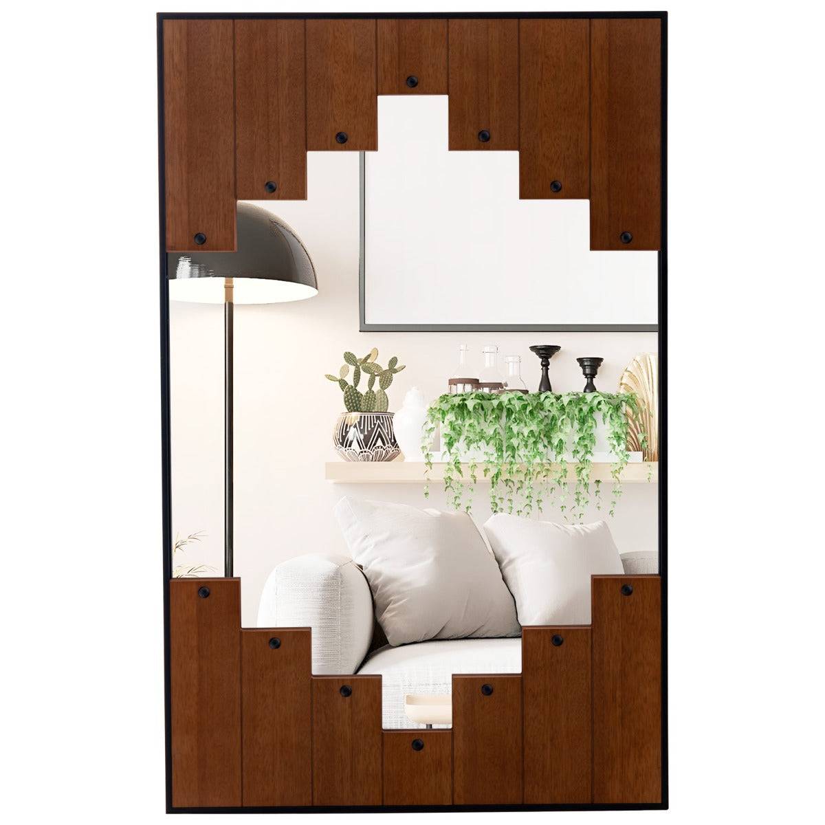 Helloshop26 - Miroir mural rectangulaire décoratif grand miroir mural 100 x 66 cm avec cadre en forme de touches de piano crochet bidirectionnel pour salon noir - Imagen 2
