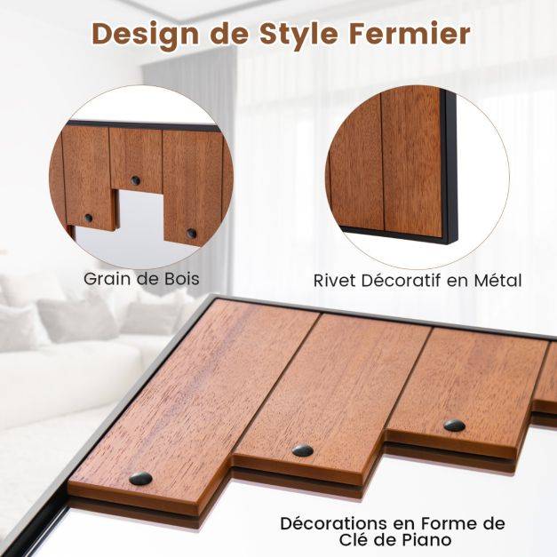 Helloshop26 - Miroir mural rectangulaire décoratif grand miroir mural 100 x 66 cm avec cadre en forme de touches de piano crochet bidirectionnel pour salon noir - Imagen 4