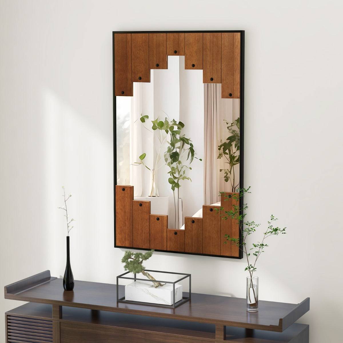 Helloshop26 - Miroir mural rectangulaire décoratif grand miroir mural 100 x 66 cm avec cadre en forme de touches de piano crochet bidirectionnel pour salon noir - Imagen 3