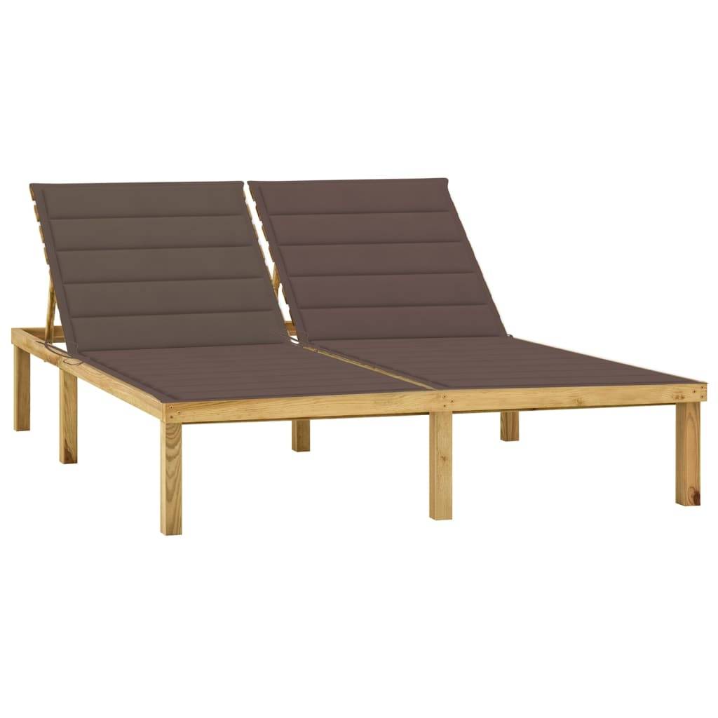 Helloshop26 - Transat chaise longue bain de soleil lit de jardin terrasse meuble d'extérieur double et coussins taupe pin imprégné - Imagen 1