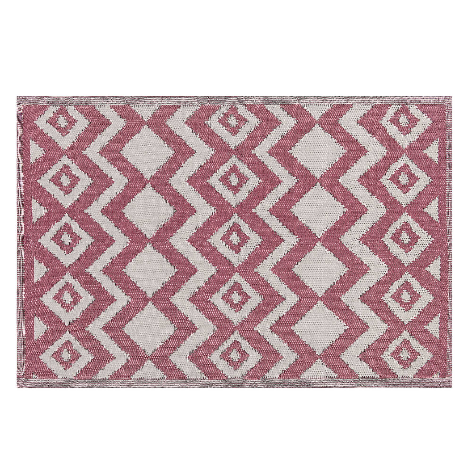 Beliani - Tapis Extérieur Intérieur Synthètique au Motif Zigzag Rose et Blanc Polyvalent Décoratif et Pratique pour Balcon Terrasse ou Salle de Bain 120 x 180 - Imagen 1