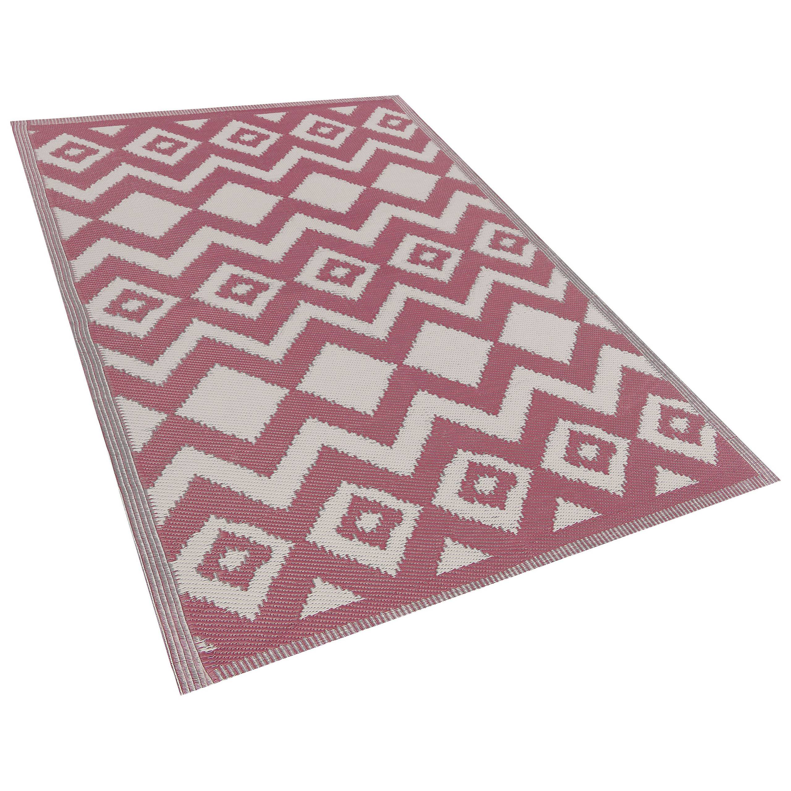 Beliani - Tapis Extérieur Intérieur Synthètique au Motif Zigzag Rose et Blanc Polyvalent Décoratif et Pratique pour Balcon Terrasse ou Salle de Bain 120 x 180 - Imagen 4
