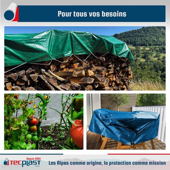 Pack 8 Bâches de Protection imperméables - 2x3m (x2) + 3x5m (x2) HQ250MU / 3x4m (x2) TR170MU / 4x5m (x2) SR150MU - PT3MU TECPLAST - Image 2