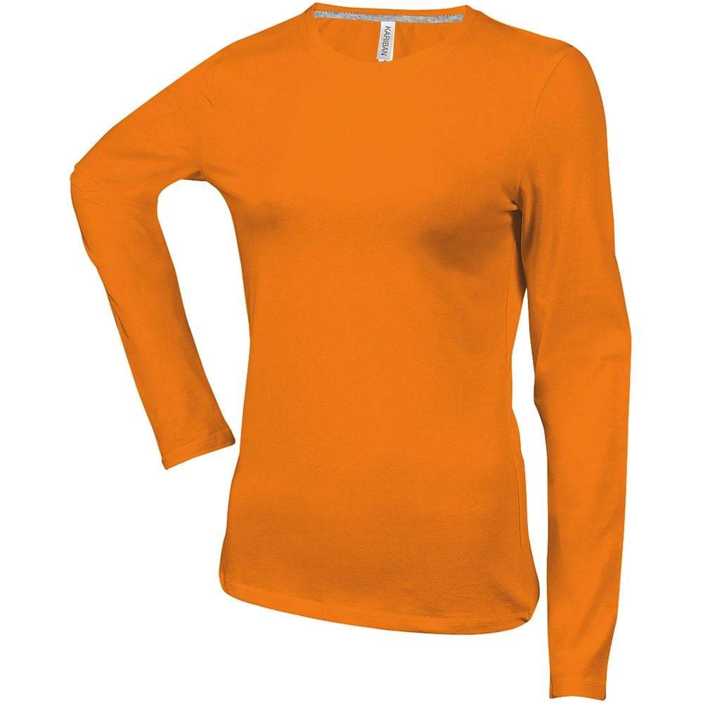 Tee-shirt de travail col rond manches longues Kariban femme 100% coton Orange XXL