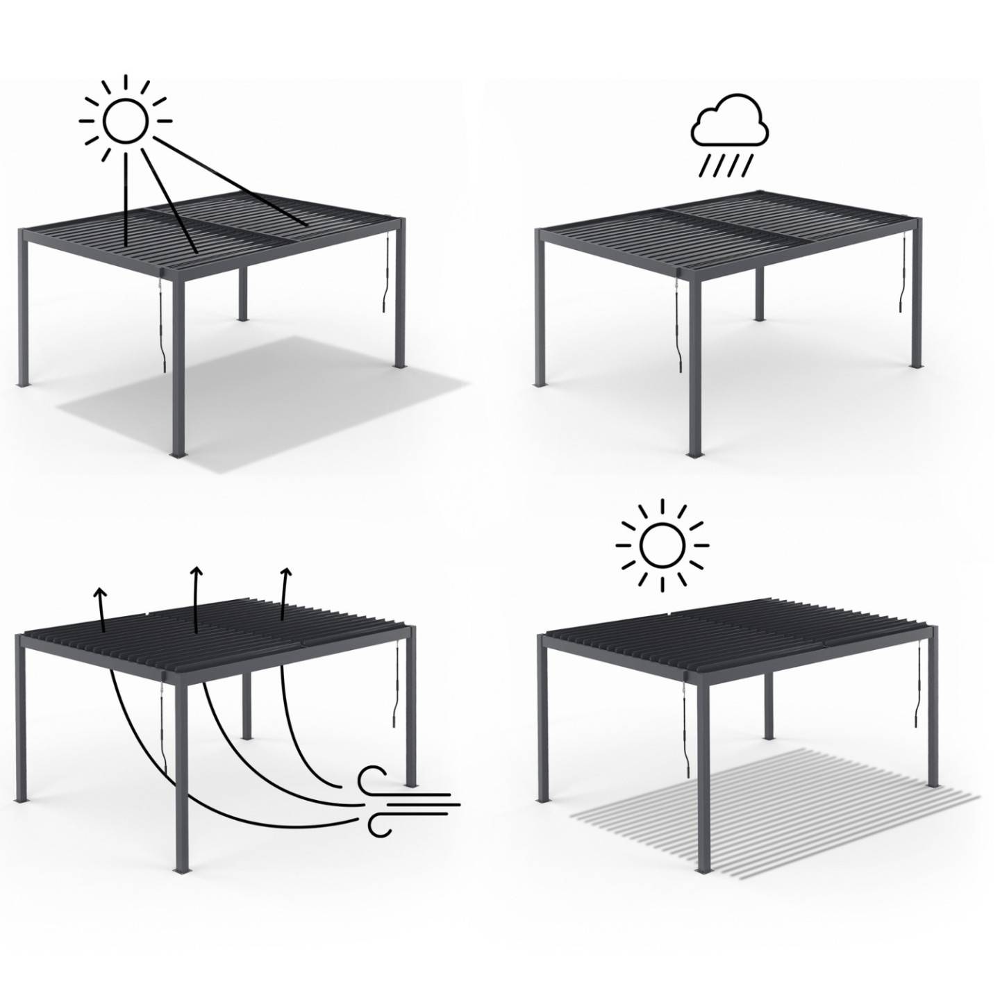 Pergola bioclimatique lames orientables acier 3x4 M et 4 stores gris anthracite - Image 9