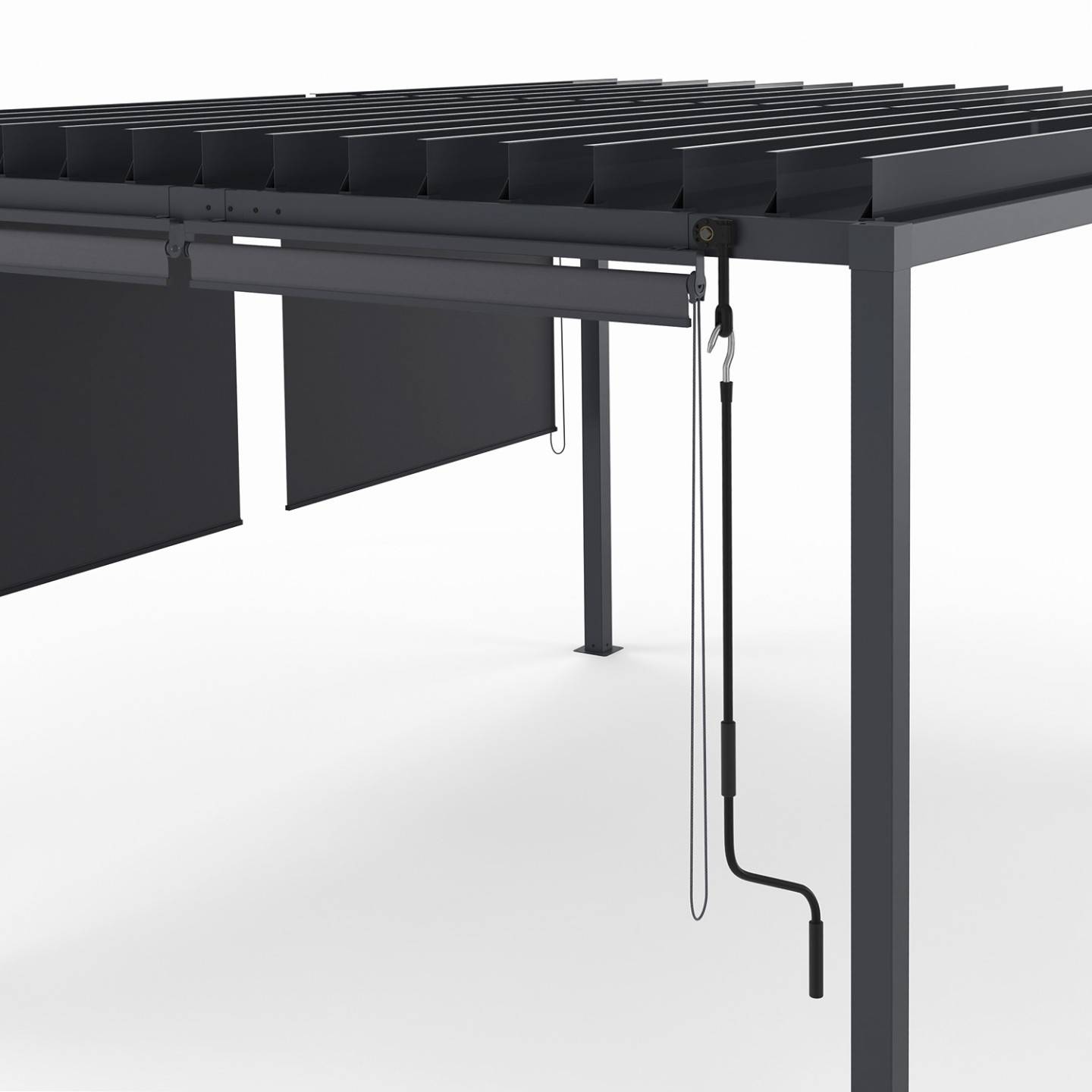 Pergola bioclimatique lames orientables acier 3x4 M et 4 stores gris anthracite - Image 7