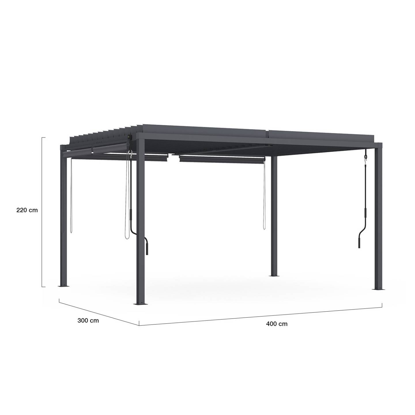 Pergola bioclimatique lames orientables acier 3x4 M et 4 stores gris anthracite - Image 4