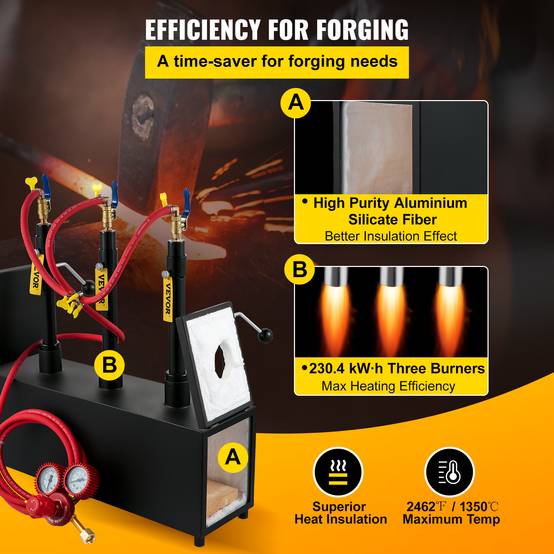 VEVOR Forge à Gaz Propane 15 L, Four de Fusion Portable avec 3 Brûleurs, 230 kWh, pour Forgeage Métaux. - Image 3